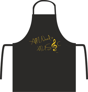 Apron with Embroidered "All I need is music" Design - Black and Gold