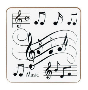 Coaster Set of 4 Musical Notes  - White Design