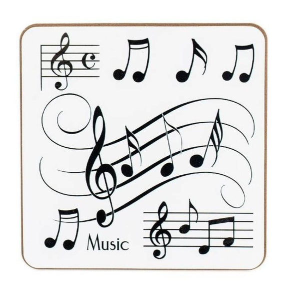 Coaster Set of 4 Musical Notes  - White Design