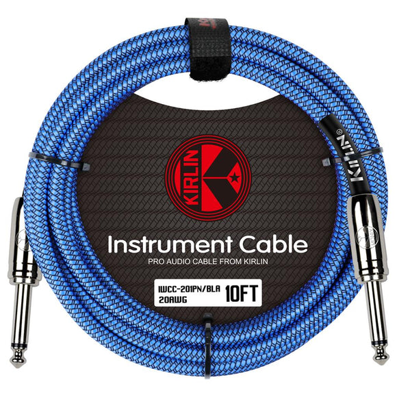 Kirlin Fabric Braided Cable 10Ft Straight To Straight Connectors Blue