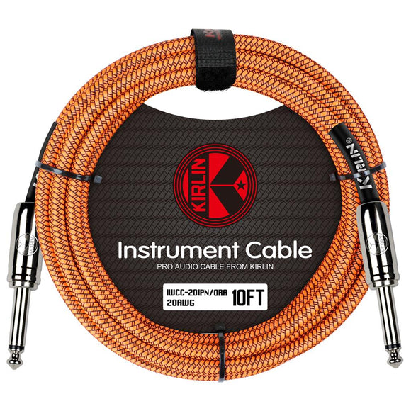 Kirlin Fabric Braided Cable 10Ft Straight To Straight Connectors Orange