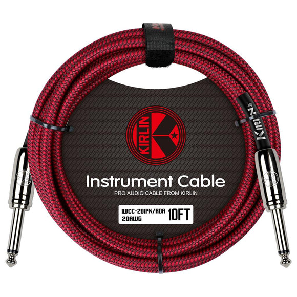 Kirlin Fabric Braided Cable 10Ft Straight To Straight Connectors Red