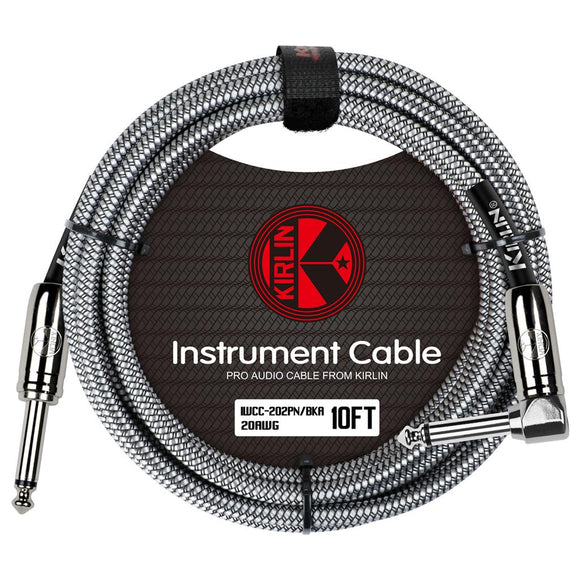 Kirlin Fabric Braided Cable 10Ft Straight To Angle Connectors Black