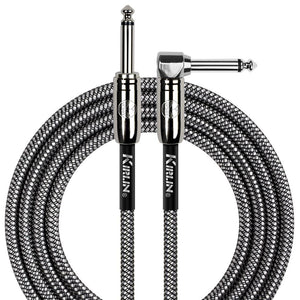 Kirlin Fabric Braided Cable 20Ft Straight To Angle Connectors Black