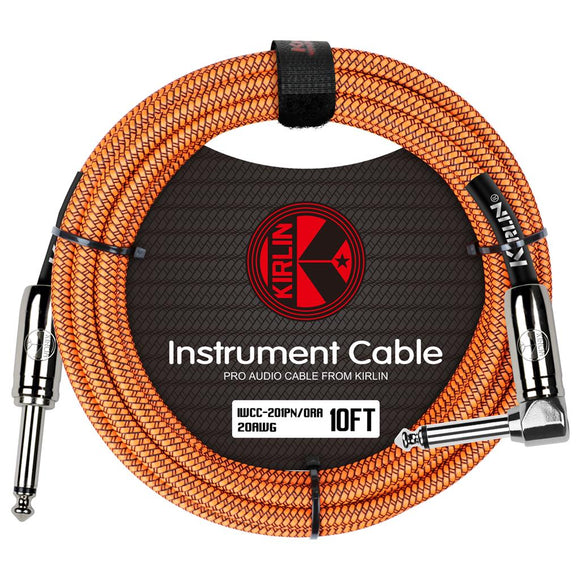 Kirlin Fabric Braided Cable 10Ft Straight To Angle Connectors Orange