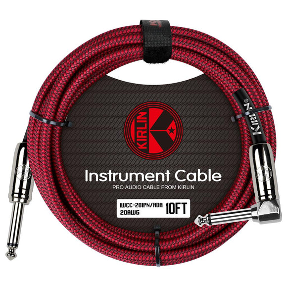 Kirlin Fabric Braided Cable 10Ft Straight To Angle Connectors Red