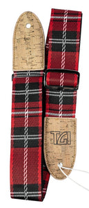 TGI Guitar Strap Woven Cotton. Vegan Fittings. Red Tartan