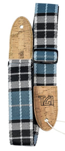 TGI Guitar Strap Woven Cotton. Vegan Fittings. Blue Tartan