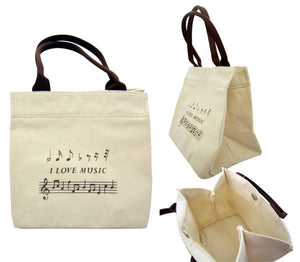 Mini Cotton Tote Bag with I Love Music Design